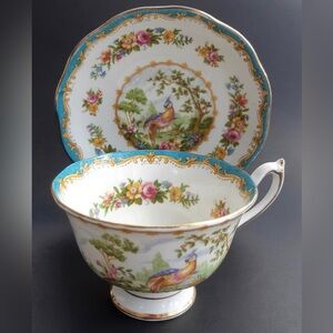 ROYAL ALBERT BONE CHINA TEA CUP & SAUCER "CHELSEA BIRD" BLUE Turquoise England